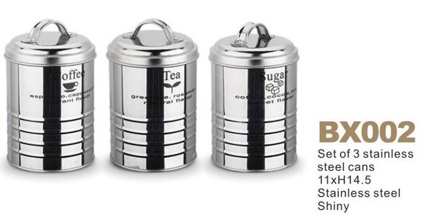 Set Of 3 Stainless Steel Round Cans Coffee Can Tea Sugar Description Set Of 3 Stainless Steel Round Cans Coffee Can Tea Sugar