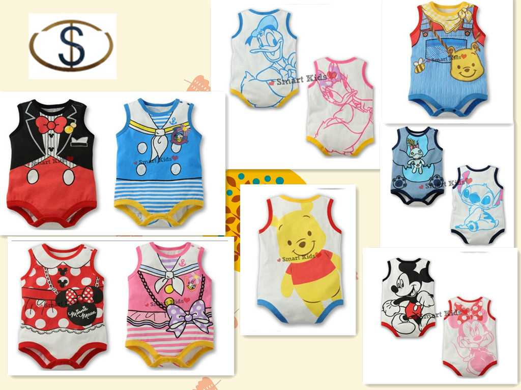 baby girls/boys' romper sleeveless romper summer outfits cartoon bodysuit Winnie/Minnie jumpsuit 6 designs