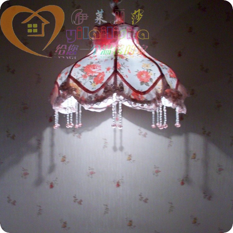 欧式田园布艺蕾丝餐厅客厅16寸可升降吊灯公主卧室床头装饰灯