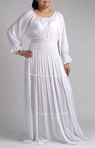 Sell Plus Size Smocked Maxi Long Dress - White (MD-09-02)