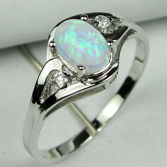 P029 925 Sterling Silver White Fire Opal Gem Ring #7
