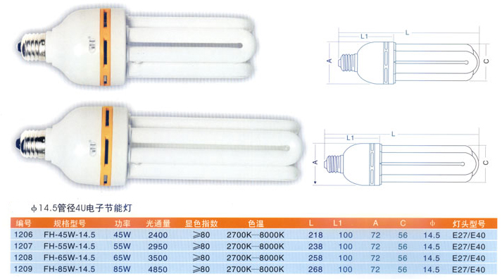 4U(14.5mm管径)电子节能灯