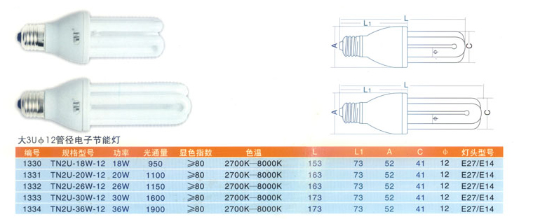 3U(12mm管径)电子节能灯