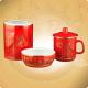 中国红瓷杯 湖南醴陵红瓷毛主席诗词红瓷茶具三件套 高温诗词三件套