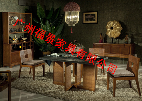 广州福景家具 东南亚风格 实木 餐厅 家具 槟榔色 餐椅 椅子 