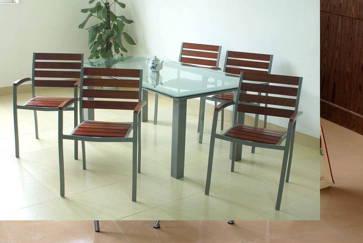 Rectangular table    steel wooden chair   