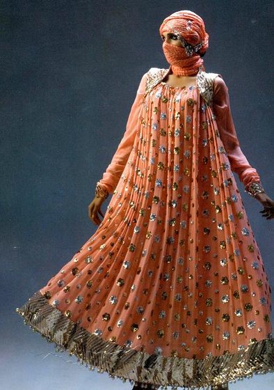 peach color long frock