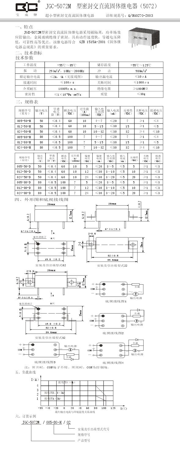 JGC-5072M密封固体继电器 2A