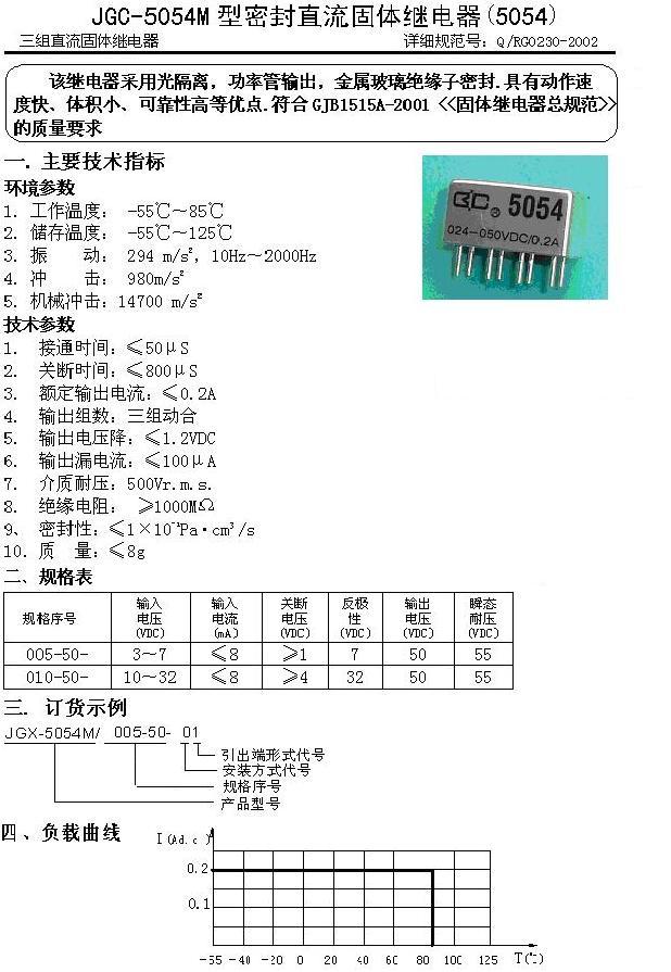 JGC-5054M密封直流固体继电器 0.2A