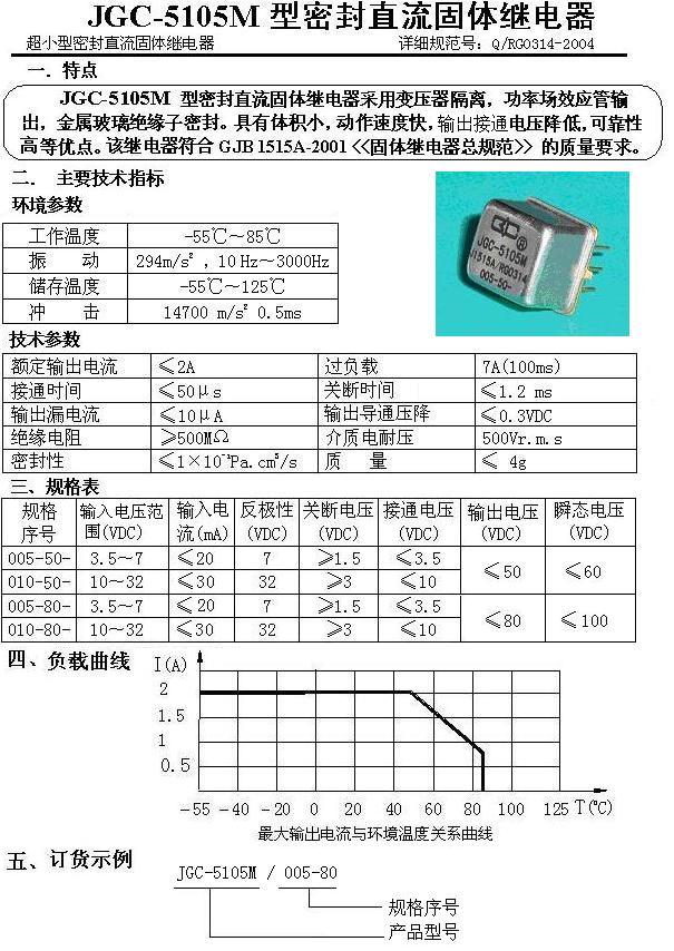 JGC-5105M密封直流固体继电器 2A