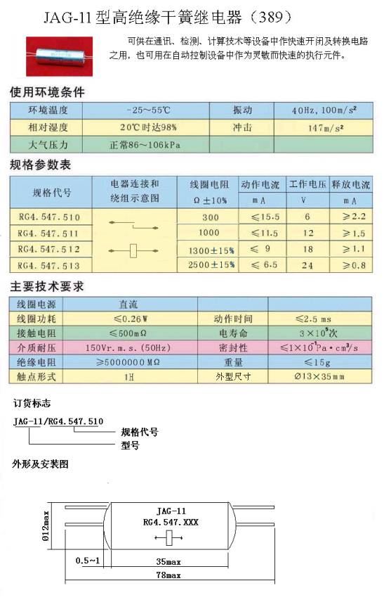 JAG-11舌簧继电器