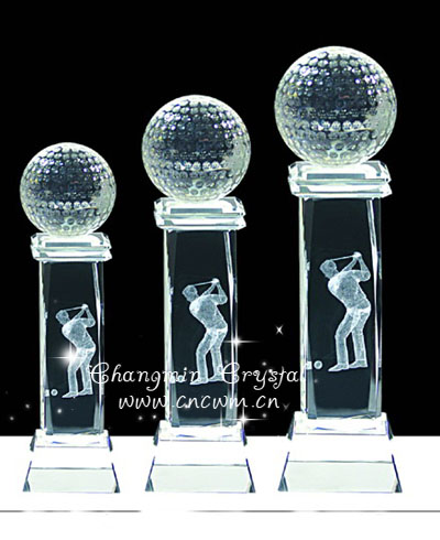 Modern 3d Laser Crystal Golf Trophy For Tournament Champion