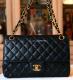 AUTH CHANEL VINTAGE CLASSIC NAVY QUILTED LEATHER BAG