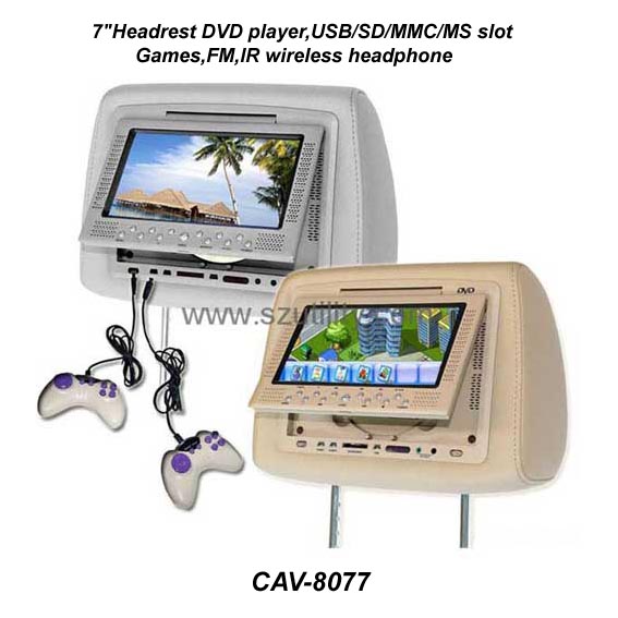 7寸靠枕车载DVD播放器,SD,游戏,FM发射,IR