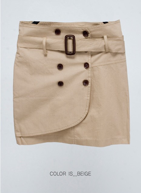 One-Step Skirt With Belt and Lining–Beige