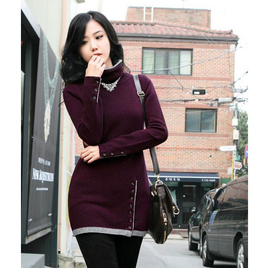 Lateral buttons Long Sweater Amaranth