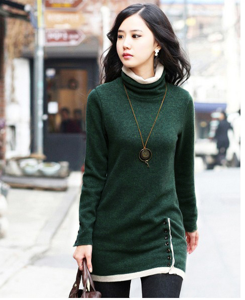 Round Neck Long Sleeve Sweater Deep Green