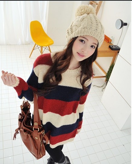Korean Casual Loose Stripe Long Sweater