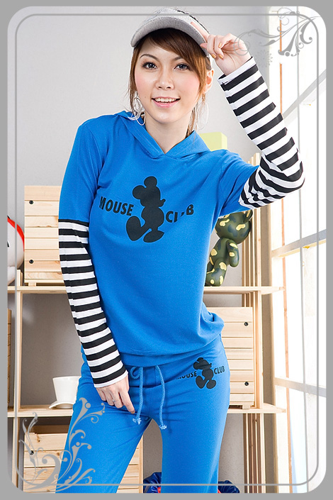Classical Mickey Hoody Stripped Sleeve Sport Suits
