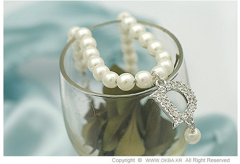Korean Pearl Letter D Silver Bracelet