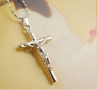 Silver Christ Cross Pendant Necklace