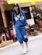 Italy Style Single Breasted Hooded Sports Suit Sapphire