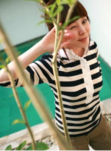 Korean Stand collar strip Cotton Shirt