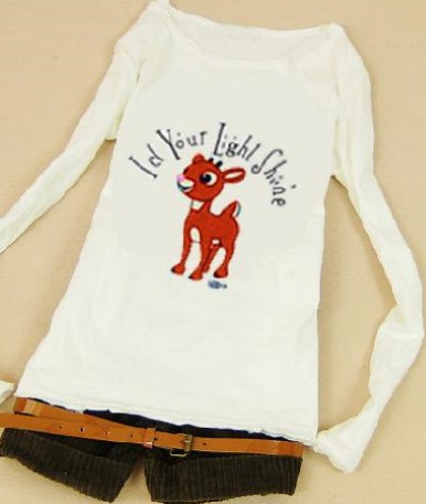 Lovely Deer Long Sleeve Simple T-shirt