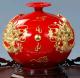 陶瓷工艺品中国红釉瓷漆线雕二龙天地方圆