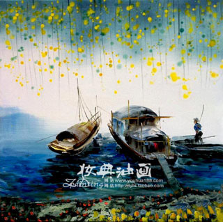 大芬手绘油画原创江南水乡油画装饰油画《蓝》