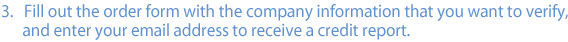 3. Fill out the order form with the company information that you want to verify, and enter your email address to receive a credit report.