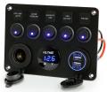 5 Gang Rocker Switch Panel Waterproof Marine Boat 12V Toggle Switches ON-OFF with Digital Voltmeter
