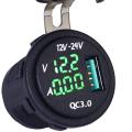 Waterproof QC 3.0 USB Charger Socket Power Outlet with Digital Voltmeter +Ammeter Monitoring for Car