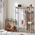 Modern Metal Frame Wooden Clothes Armoire Space Saving Minimal Closet Wardrobe Set