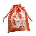 Custom Orange Silk Heat Transferred Hair Stylish Drawstring Hair Extensions Packaging Bags Satin Bag