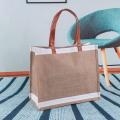Simple Leather Portable Linen Bag Student Large Capacity Book Storage Bag Street Tote Bag