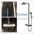 Ating Thermostatic Shower Sets Black #304 SS Round Top Shower with Hand Shower Water Outlet AT-H005B