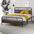 Industrial Farmhouse Cast Iron Bed Frame Platform MDF Wood for Bedroom