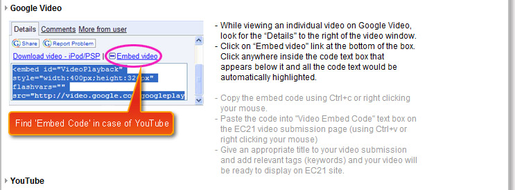 Find ‘Embed Code’ in case of YouTube