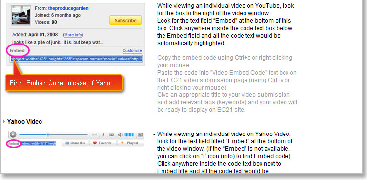 Find “Embed Code’ in case of Yahoo
