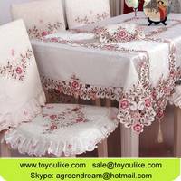 Toyoulike Handmade Cutwork Embroidey Jacquard Fabric Dining Tablecloth Chair Cover Set Table Runners