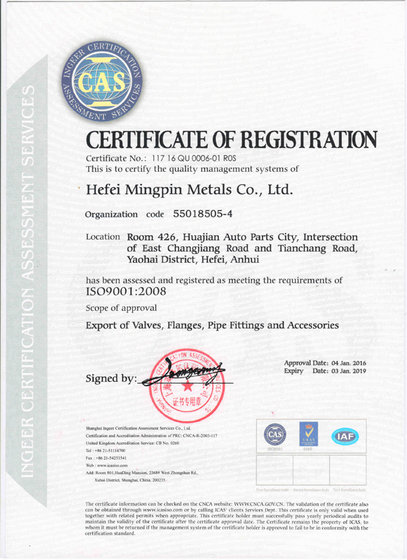 Hefei Mingpin Metals Co.,ltd - Certificates