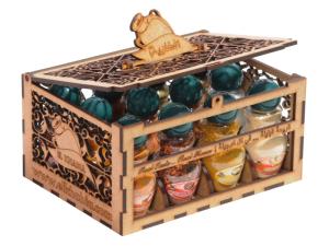 Wholesale decoration: Wooden Box That Contains 12 Jars of Different Spices