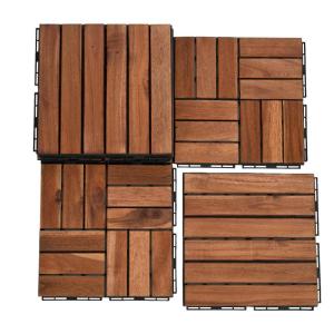 Wholesale flooring patio: 12 X 12 Square Acacia Wood Interlocking Flooring Tiles Checker Pattern Pack of 10 Tiles (2)