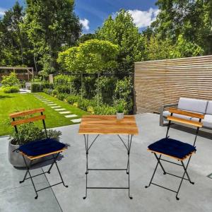 Wholesale power: Solid Teak Wood Bistro Set Folding Table and Chair Set Power Coating Frame Patio Set