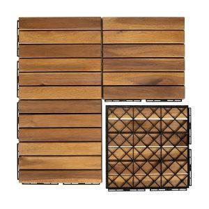 Wholesale tile flooring: 12-slat Acacia Wood Interlocking Decking Tiles Flooring for Outdoor Garden Swimming Pool Balcony