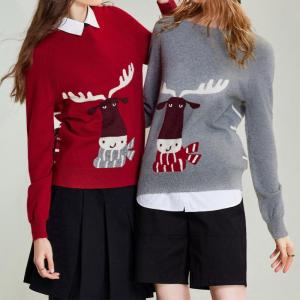 Wholesale cotton shirt fabric: Cute Elk Pattern Round Neck Knitwear Women's Bottom Shirt Pullover Women's Tops