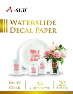 Wholesale decal: A-SUB Factory Supply A4 Inkjet Clear Water Slide Decal Paper for Printing A4*20 Sheets Per Bag