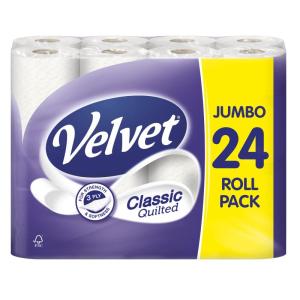 Wholesale Toilet Tissue: Velvet Classic Quilted Toilet Paper Bulk Buy, 24 White 3 Ply Toilet Tissue Roll