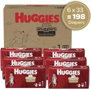 Wholesale baby: AUCTION SALE Baby Diapers Size 1, 198 Ct, Hugies Little Snugglers
